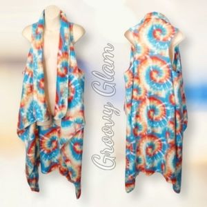 GROOVY GLAM Handmade USA Tie Dye Ankle Length Waterfall Vest